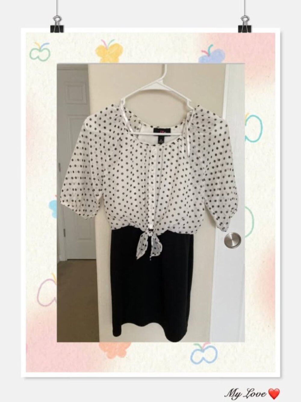 IZ Byer Girl Dress Girls Size 10 Black White Polka Dot Tie Front Short Sleeve